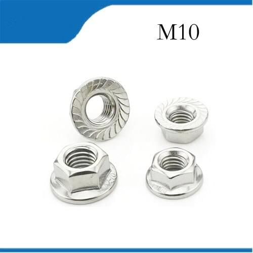 Free shipping 25pcs/Lot Metric Thread DIN6923 M10 304 Stainless Steel Hex Flange Nut Hexagon Nut With Flange m10 nuts,nut