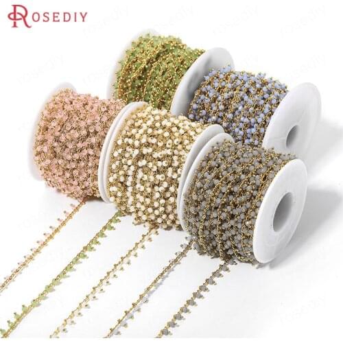 C679)50cm Width 6mm 24K Gold Color Brass and Glass with Beads Necklace Chains High Quality Diy Jewelry Findings Accessories