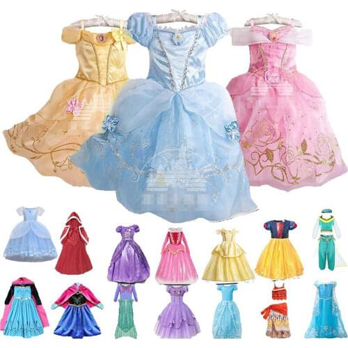 Children Comic Con Elsa Cosplay Princess Sophia Gown Long Hair Dress up Girls Halloween Mermaid Costume Kid Moana Belle Clothing