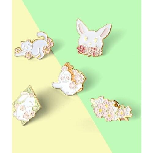 Cat Rabbit Sloth Enamel Lapel Pins Flowers Cartoon Brooches Backpack Accessories for People Who Love Animal Custom Jewelry
