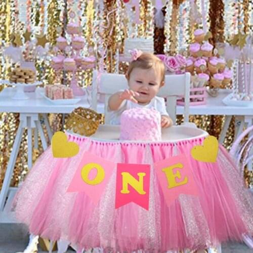 JQSYRISE 1Set Blue Pink One Banner Happy Birthday Party Decoration Baby Boy Girl 1st Birthday High Chair Garland Bunting Supplie