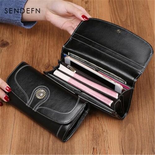 Womens wallet Korean Long genuine leather wallet women Large capacity mobile wallet clutch bag wallets for women portfel damski