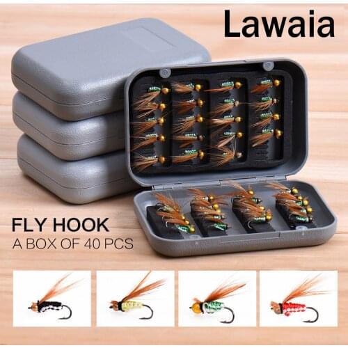 Lawaia Fishing Hook Fly Hooks A Box Of 40 Bionic Fly Fish Hooks With Barbed Fly Fishing Insect Hooks Hand-tied Fishing PVC Tools