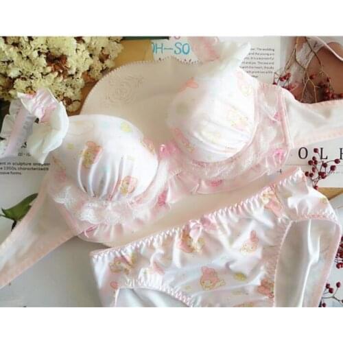 My Melody Cute Japanese yle Milk Silk Bra & Panties Set Underwise Push Up Soft Underwear Intimates Set Kawaii Lolita Color Beige