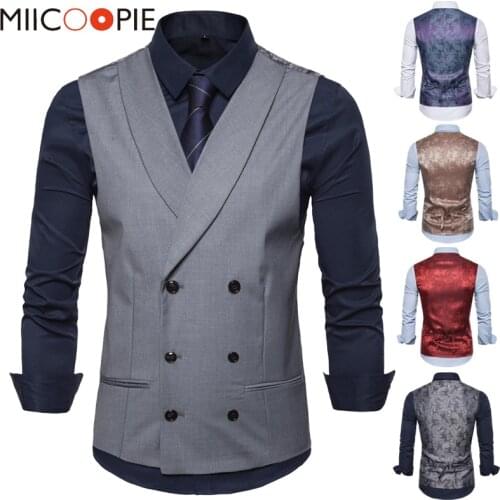 Shawl Collar Patchwork Floral Men Suit Vests Steampunk Double Breasted Mens Business Waistcoat Wedding Slim Fit Chaleco Hombre