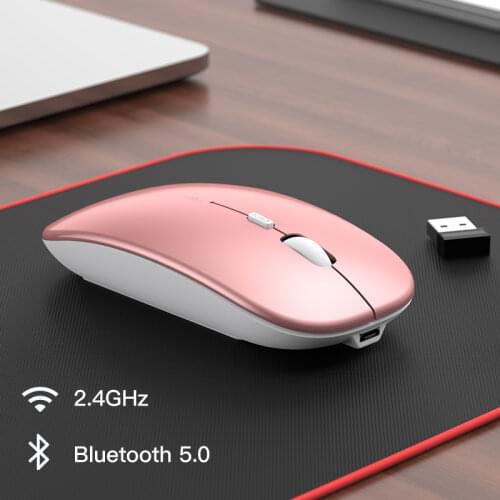 Pink Mouse Wireless Bluetooth 5.0 Computer Mouse 2.4GHz USB Adapter Rechargeable Home Desktop Mice Laptop Mouse Ergonomic Mouses