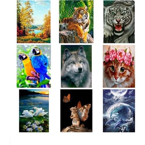 5D Diy Diamond Painting Cross Ctitch Kits Diamond Mosaic Embroidery Landscape Animals Painting Round Drill Gift GJ303