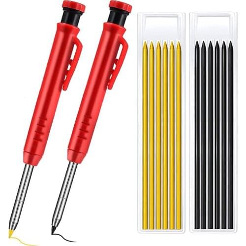 2Pcs Carpenter Mechanical Pencils Solid Carpentry Automatic Pencil Set Including 2Pcs Sharpener and 12Pcs Pencil Leads