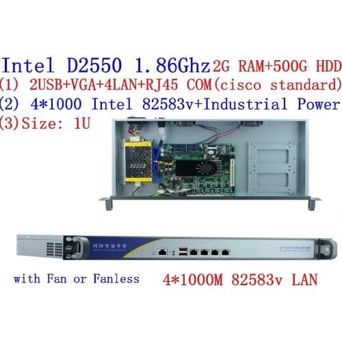Cheap firewall server soft routing D2550 1.86Ghz Dual-core 4*1000M network server support ROS Mikrotik Wayos ect 2G RAM 500G HDD