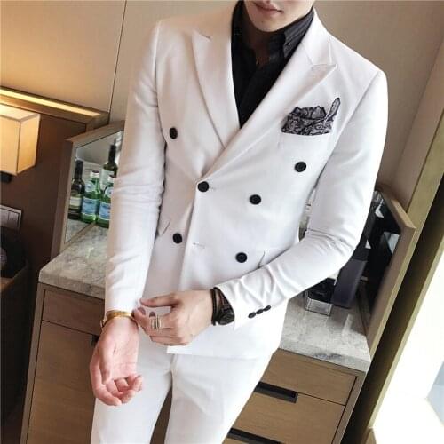 New 3 Pieces White Men Suits Double Breasted Blazer Suits Groom Terno Masculino Smoking Slim Fit Wedding Suits Jacket Tuxedos