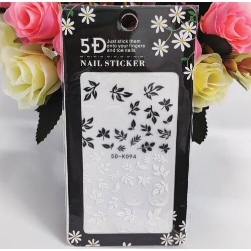 New Nail Stickers Anaglyph Effect Black and White 5D Leaf Nail Art Decorations Self Adhesive Manicure Decals Accessories
