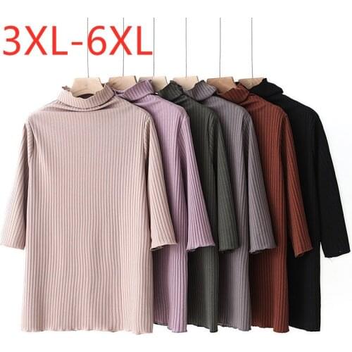 New 2021 Ladies Autumn Winter Plus Size Basic Tops For Women Large Slim Elastic Beige Black Turtleneck T-Shirt 3XL 4XL 5XL 6XL