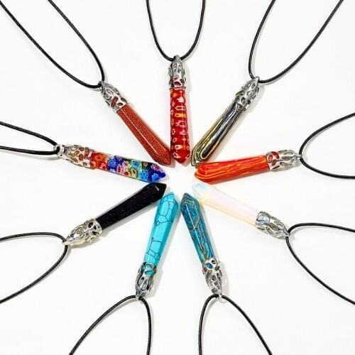 New Natural Stone Hexagonal Column Necklace Women Choker Multicolor Pendant Jewelry Party Neck Accessories Gifts Collar 2021