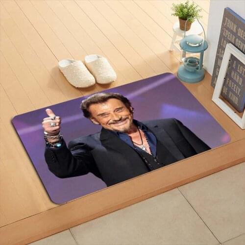 Custom Johnny Hallyday Doormat Decor Print Character Floor Door Mat Non-Slip 3D Soft Flannel Carpet for Hallway Bedroom