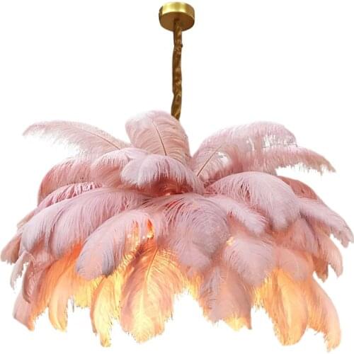 American light luxury all copper ostrich hair chandelier Princess European creative branch living room feather lamp