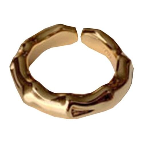 Luxury Retro Texture Bamboo Fashion Open Golden Ring to Commemorate Anniversary Gift Woman Jewelry Party Accessories