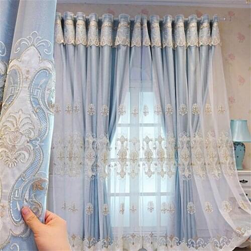 Luxury European Embroidered Double-Layer Blackout Curtains Custom for Living Room and Bedroom High Shading Rate Drapes Curtains