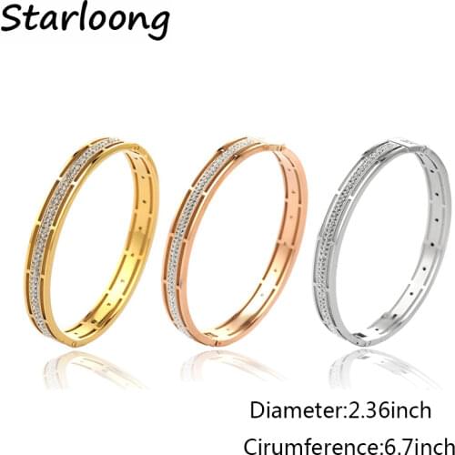Luxury Pulseiras Feminina crystal rhinestone Gold-color Cuff Stainless Steel Wristband Bangles for women Pulseras Bijoux Jewelry