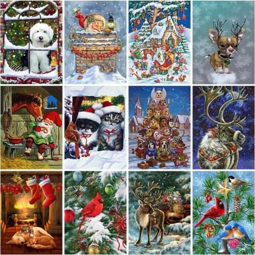 Christmas DIY 5D Diamond Painting Cross Stitch Full Round Resin Cartoon Santa Claus Diamond Embroidery Mosaic Home Decorative