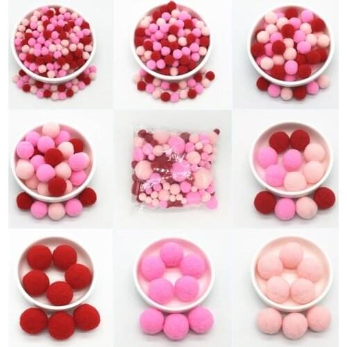 Pink Red Mixed Color Pompom Fur Balls DIY Soft Pom Poms Crafts Pompones Wedding Decor Glue on Cloth Accessories 8mm To 30mm 20g