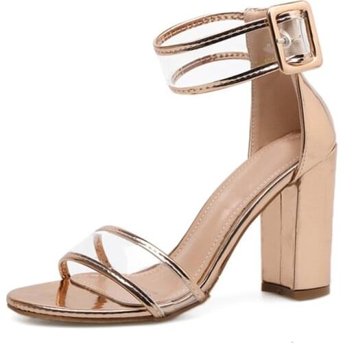 Sexy Transparent Sandals Women Thick High Heels Shoes Woman Fashion Gradiator Ladies Sandalias Plus Size 35-42 XKD4227