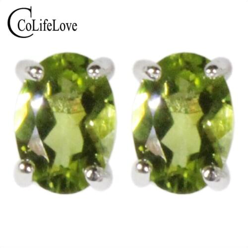 CoLife Jewelry 925 Silver Stud Earrings with Gemstone 6*8mm Natural Peridot Earrings Fashion Peridot Jewelry