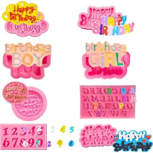 Happy Birthday Cake Silicone Mold Happy Boy Girl Chocolate Fondant Mold Cake Top Decoration Fondant Molds for Cake Decorating