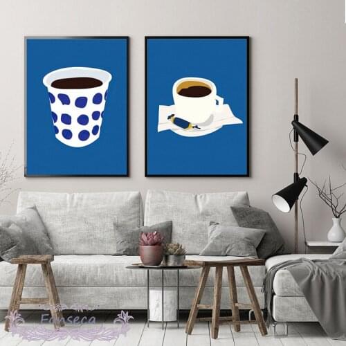 Blue Background Coffee Cup Sugar Poster Kitchen Wall Art Print Canvas Painting Nordic Pictures Living Room Home Decoration