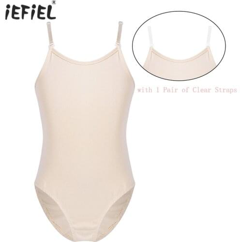 Nude Kids Girls Adjustable Shoulder Straps Gymnastics Leotard Camisole Tank Stretchy Fitness Ballet Dance Underwear Kids Clothes