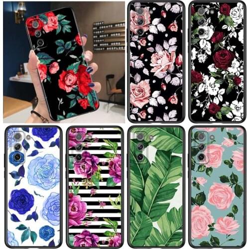 Vintage Flowers Floral for Samsung Galaxy S21 Ultra Plus Note 20 10 9 8 S10 S9 S8 S7 S6 Edge Plus Black Phone Case