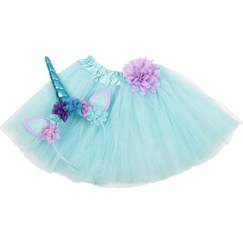 VOGUEON Toddler Baby Tutu Skirt 9 Colors Elastic Layered A Line Girls Bow Flower Tutu with Unicorn Headband for Birthday Party