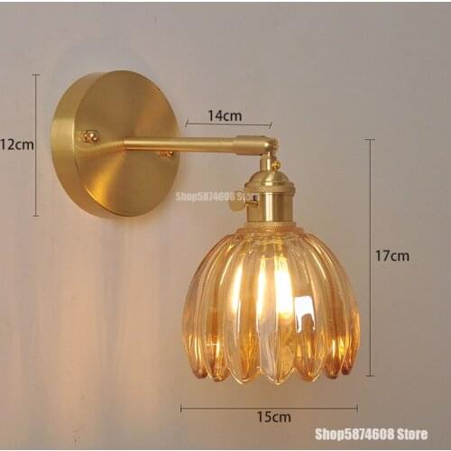 Japanese style brass glass wall lamps Nordic bedroom bedside corridor bathroom mirror front lamp LED wall sconce light fixture
