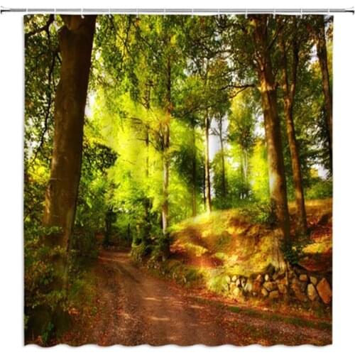 Forest Trees Creek River Landscape Shower Curtains Waterproof Polyester Fabric Bathroom Curtains For Home Decor