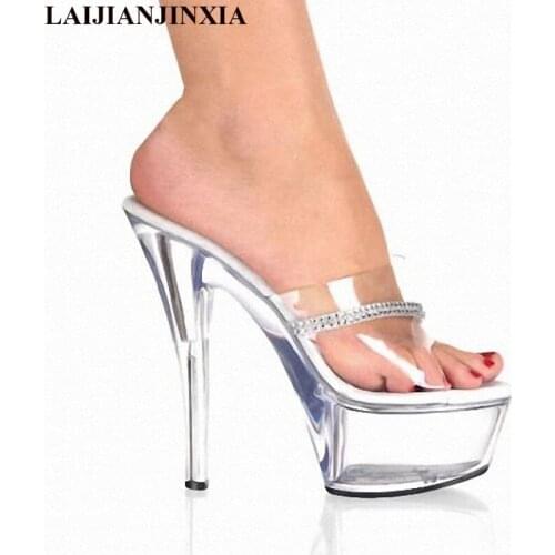 LAIJIANJINXIA 6 Inch Womens Shoes Crystal Slippers Platform 15cm Ultra High Heels Shoes Rhinestone Sole Slides Slippers