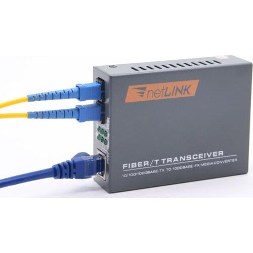 1PCS 10/100/1000M Netlink HTB-GM-03 Simplex mode Double Fiber Optic RJ45 Enternet Media Converter 2KM Fiber TTransceiver