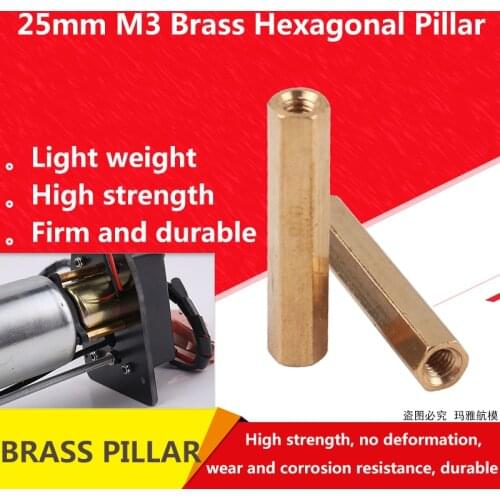 10pcs M3 x 25mm+6mm Male to Female M3 Brass Pillar 25mm Length Model UAV Spare Parts Isolation Column Support Fixing