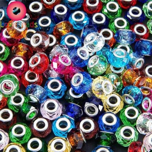 10Pcs Mixed Color Handmade Glass European Beads Faceted Rondelle Large Hole Beads 14x8mm for Jewelry Making Fit Pandora Bracelet