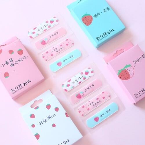 20pcs/box Cute Cartoon Strawberry Band Aid Adhesive Bandages Emergency Kit for Kids Children First Aid Supplies