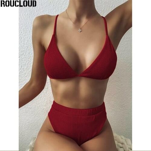 2021 Sexy Solid Bikini Swimsuit Women High Waist Bikini Set Two Piece Swimwear Female Push Up Bathing Suit Summer Bather Biquini