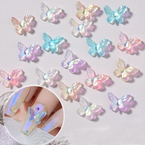 8pcs Double Wingers Aurora Butterfly Nail Art Decorations 3D Holographic Summer Butterflies Nail Ornaments DIY Manicure Designs