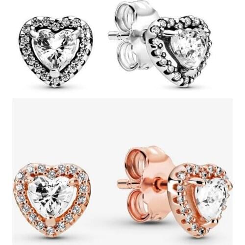 Free Shipping Authentic 925 Sterling Silver Sparkling Elevated Heart Stud Earrings For Women DIY Jewelry S925 Original Earring