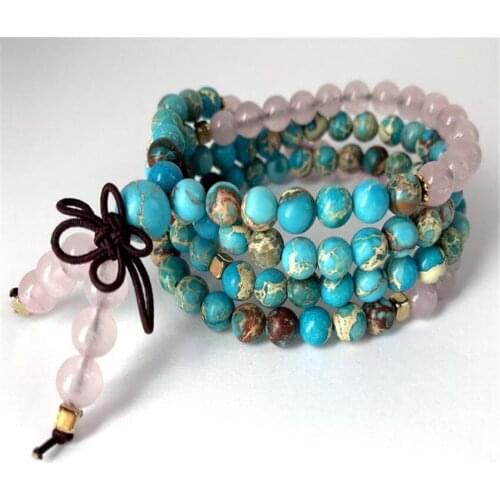 6mm Imperial Jasper Rose Quartz 108 Beads Tassel Necklace Bracelet Spirituality Yoga Spiritua Chakra Retro