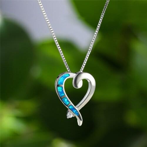 Charm Female Round Crystal Pendant Necklace Rose Gold Silver Color Chain Necklaces For Women Vintage Opal Heart Wedding Necklace