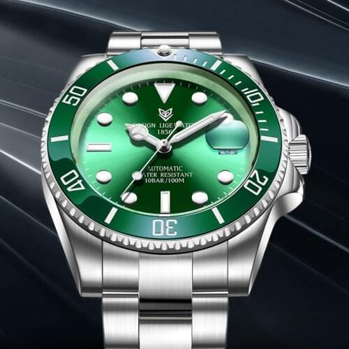 LIGE Mens Watches Luxury Automatic Mechanical Watch Men Stainless Steel Sapphire Glass Waterproof Wrist Watch Relogio Masculino