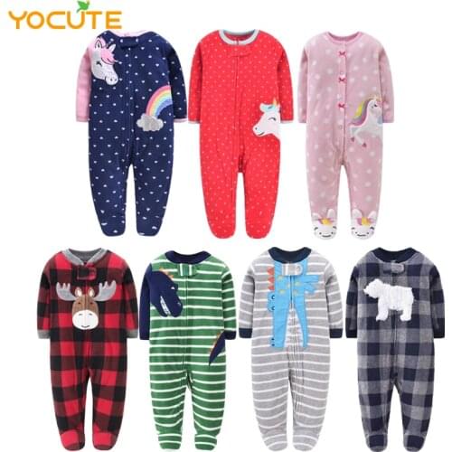 Baby Girl Romper Winter Newborn Baby Boys Cartoon Jumpsuits Long Sleeve Velvet Zipper Toddler Pajamas Clothes For 0-12M