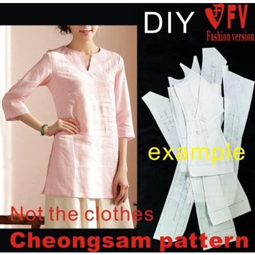 DIY Handmade Garment Pattern Womens Dress Improved Mid-sleeve Mid-length Tang Suit Cutting Drawing 1:1 Pattern Physical BQP-13