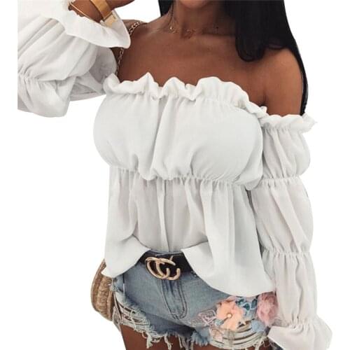 Hirigin Summer Women Long Sleeve Slash Neck Off The Shoulder Blouse 2021 Fashion OL Street Club Casual Pullover Shirt Tops S-XXL