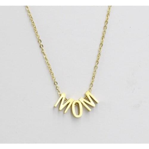 Jaymaxi Initial MOM Charm Pendant Chain Necklace Stainless Steel Letter Bead Necklaces For Mothers Day Gift 3 Colors