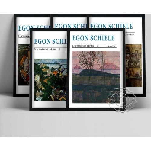 Egon Schiele Setting Sun Poster, Houses With Laundry Canvas Painting, House Wall On The River Art Prints, Landscape Home Decor