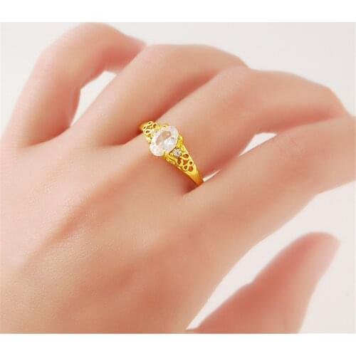 New 24k Yellow Gold Ring For Women Fashion Wedding Cocktail Ring Cubic Zirconia Stone Ring
